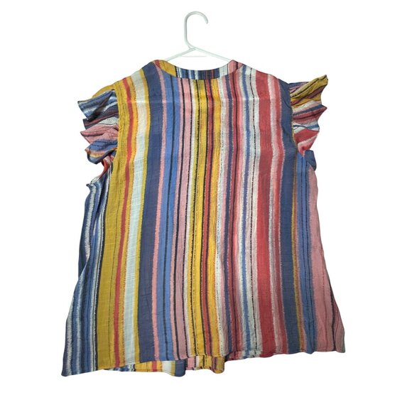 Zac & Rachel Top L Multicolor Striped‎ Ruffle Sleeve Blouse Large - Picture 8 of 11